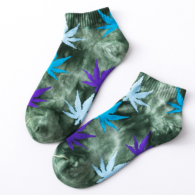 Low Cut Tie Dye Socks Spring Tide Socks Maple Weed Skateboard Hip-hop Short Boat Socks